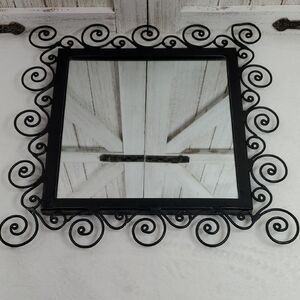 Black Wrought Iron Mirror with Swirl Scroll Work Frame
